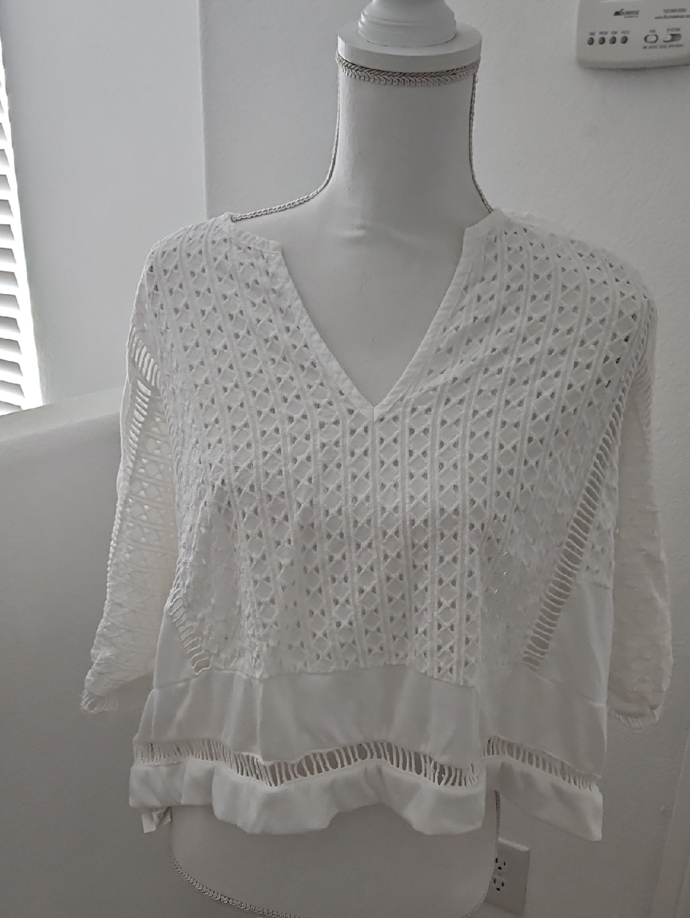 MNG White Embroidered Crochet Top
